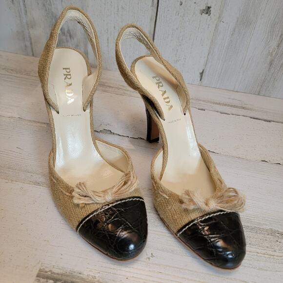 Prada Shoes - PRADA CROCODILE CAP SLING BACK COLORBLACK PUMPS, SIZE 36.5